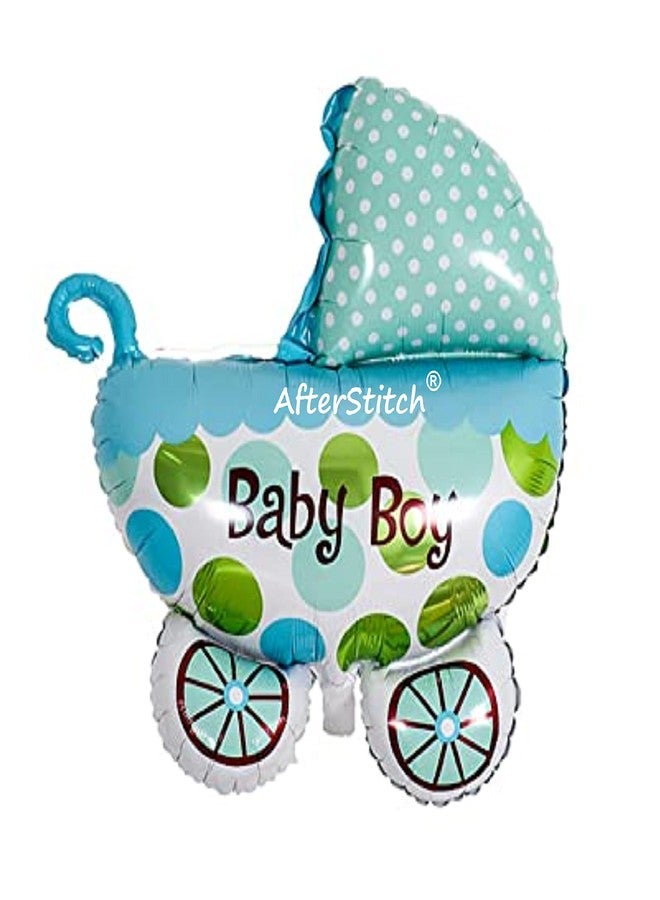 AFTERSTITCH baby Boy shower decoration items props, baby shower decoration foil balloons Its a boy Welcome Home Party Decor (Boy CRADLE CART) - Image 1